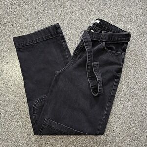 Forever 21 Jeans Womens 28x31 Baggy Wide Leg Cargo Belted Punk Skater Black High